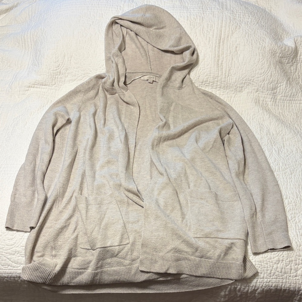 LOFT Cream Hooded Cardigan